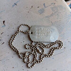 Vintage 1985 Cult Classic RAMBO First Blood Stallone Rocky Dog Tag Necklace